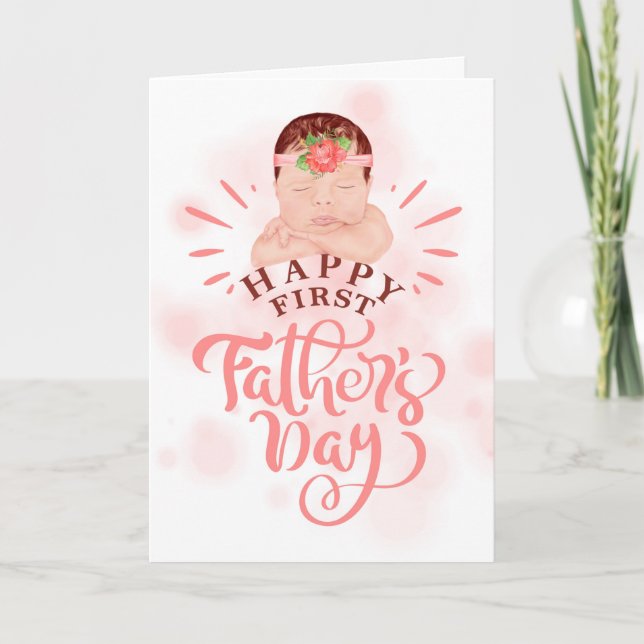 Cartes Pour Fêtes Annuelles Première Fête des pères Cute Baby Girl Peach et Br (Devant)