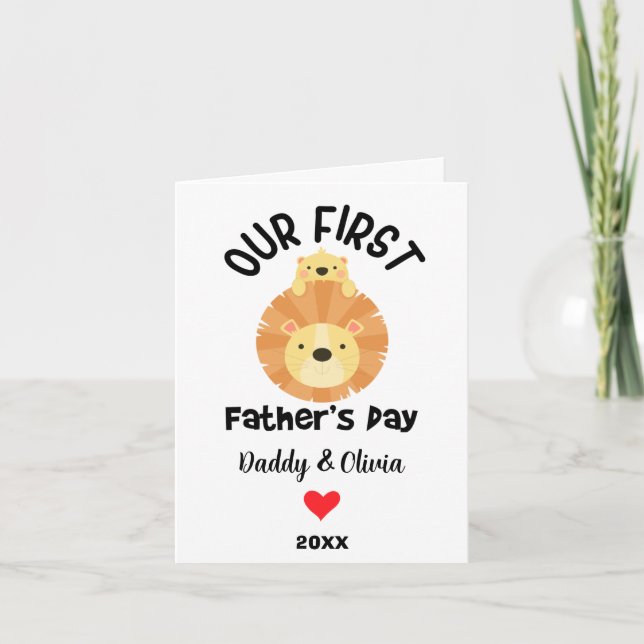 Cartes Pour Fêtes Annuelles Première Fête des pères personnalisée, papa & lion (Devant)