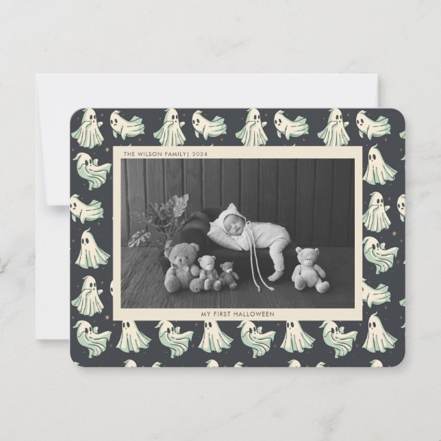 Cartes Pour Fêtes Annuelles Première Halloween de bébé Photo de bébé effrayant (Devant)