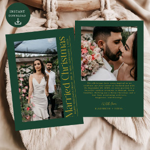 Cartes Pour Fêtes Annuelles Première Mariée Noël Photo Newlywes Green Gold