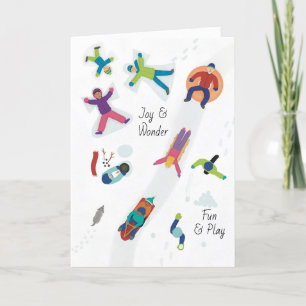 Cartes Pour Fêtes Annuelles Première neige Enfants d'hiver faisant des anges d