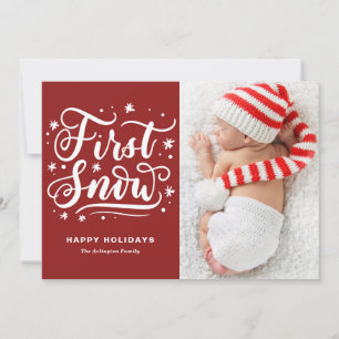 Cartes Pour Fêtes Annuelles Première neige lettre manuscrite rouge premier Noë