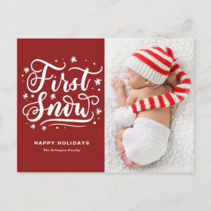 Cartes Pour Fêtes Annuelles Première neige lettre manuscrite rouge premier Noë