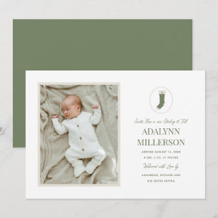 Cartes Pour Fêtes Annuelles Première Noël de bébé en photo vert sauge
