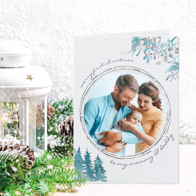 Cartes Pour Fêtes Annuelles Première Noël Forêt d'hiver Photo bébé (Créateur téléchargé)