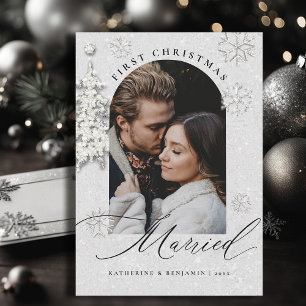 Cartes Pour Fêtes Annuelles Première Noël Marié Étincelles Boho Arch Photo