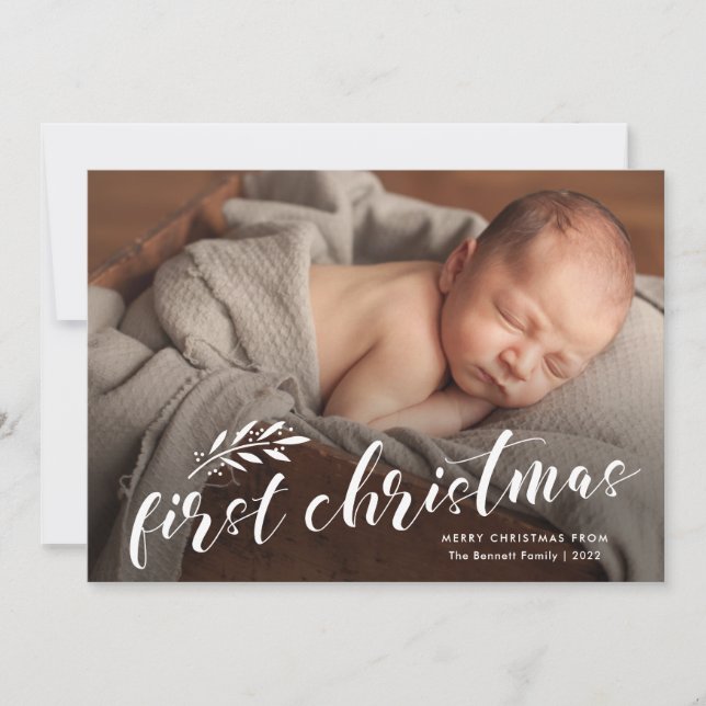 Cartes Pour Fêtes Annuelles Première photo de bébé manuscrite de Noël (Devant)