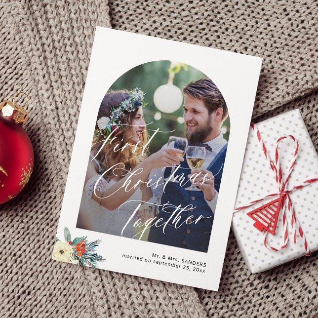 Cartes Pour Fêtes Annuelles Première photo de mariage de Noël avec écriture ma (Créateur téléchargé)