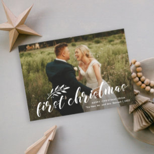 Cartes Pour Fêtes Annuelles Première photo de mariage de Noël écrite à la main