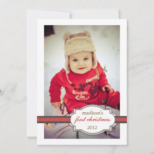 Cartes Pour Fêtes Annuelles Première photo de Noël du bébé avec Faux Ribbon Ro