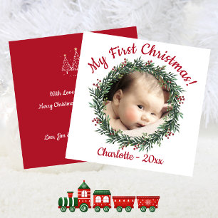 Cartes Pour Fêtes Annuelles Première photo de Noël du bébé avec nom et