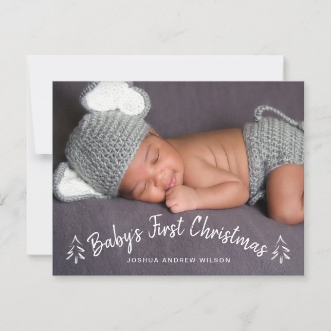 Cartes Pour Fêtes Annuelles Première photo de Noël du bébé Lettered Main (Devant)