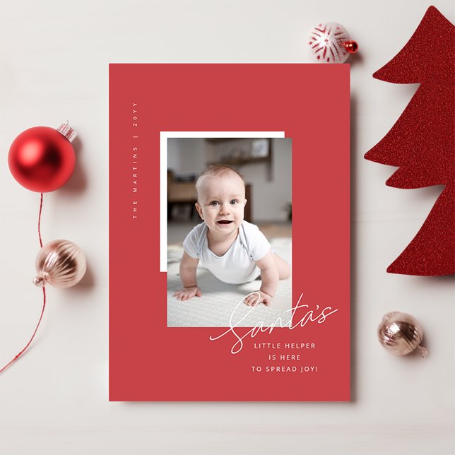 Cartes Pour Fêtes Annuelles Première photo de Noël du bébé rouge élégant moder (Créateur téléchargé)