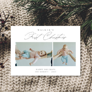 Cartes Pour Fêtes Annuelles Première photo de Noël du bébé Scipt Elegant 2