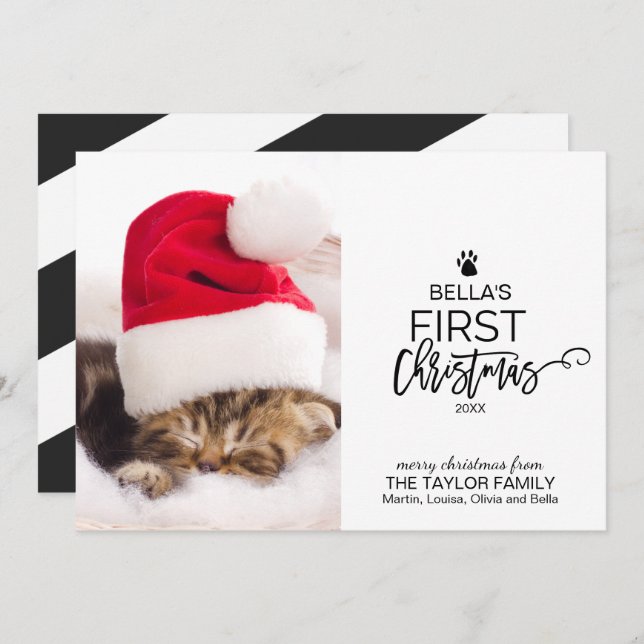 Cartes Pour Fêtes Annuelles Première photo de Noël du chat de Noël (Devant / Derrière)