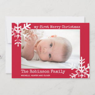Cartes Pour Fêtes Annuelles Première photo rouge de Noël de bébé avec des floc