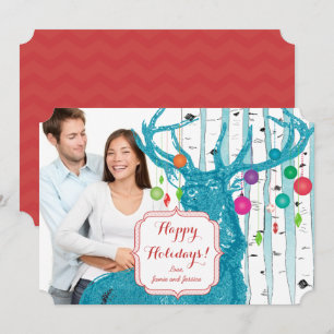 Cartes Pour Fêtes Annuelles Première photo Vintage de Noël de bouleaux de cerf