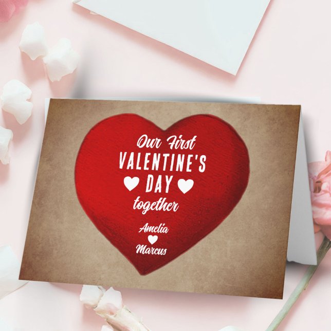 Cartes Pour Fêtes Annuelles Première Saint-Valentin rustique Ensemble Coeur ro (Créateur téléchargé)