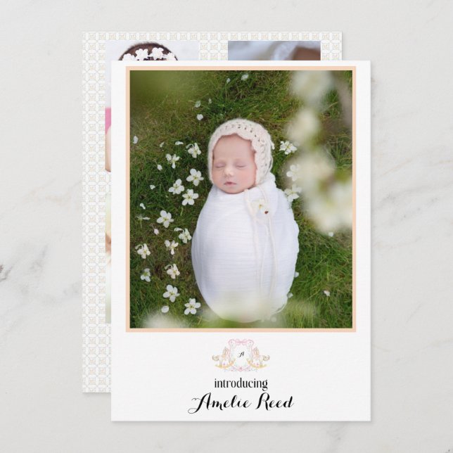 Cartes Pour Fêtes Annuelles Premières Annonces de bébé Pink Rocking Horse Phot (Devant / Derrière)