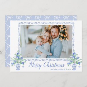 Cartes Pour Fêtes Annuelles Preppy Blue Chinoiserie Arbre de Noël Ginger Jars