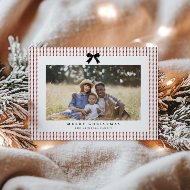 Cartes Pour Fêtes Annuelles Preppy Bow Crimson Stripe Photo (Créateur téléchargé)