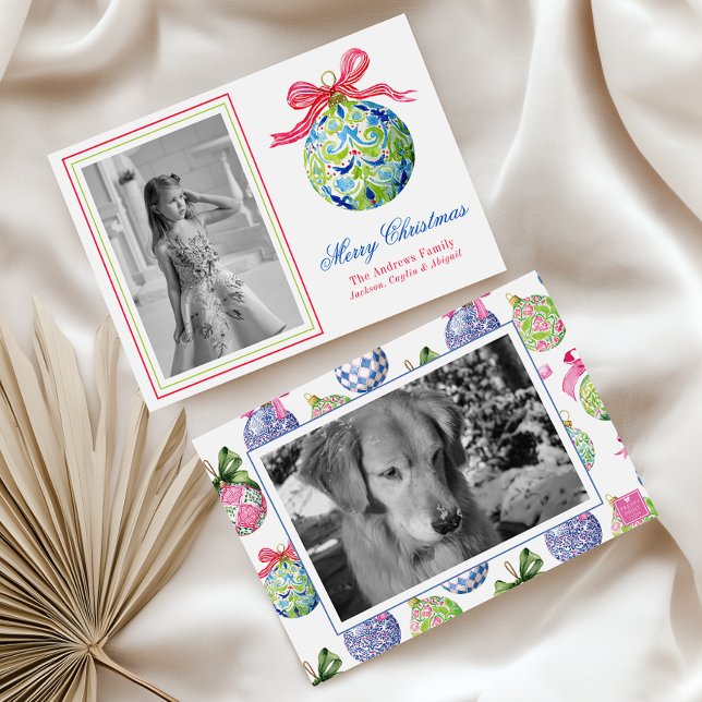 Cartes Pour Fêtes Annuelles Préppy Christmas Baubles Ornaments Photo Holiday (Créateur téléchargé)