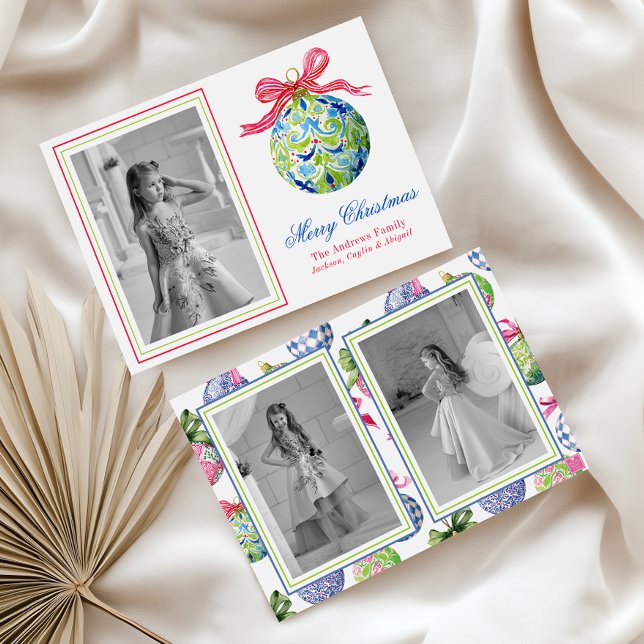 Cartes Pour Fêtes Annuelles Préppy Christmas Baubles Ornaments Photo Holiday (Créateur téléchargé)