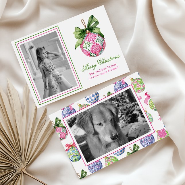 Cartes Pour Fêtes Annuelles Préppy Christmas Baubles Ornaments Photo Holiday (Créateur téléchargé)