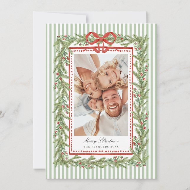 Cartes Pour Fêtes Annuelles Preppy Coastal Bow Family Photo Christmas Holiday  (Devant)