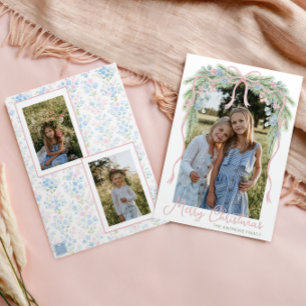 Cartes Pour Fêtes Annuelles Preppy Grandmillennial Christmas Bow Swag Photo