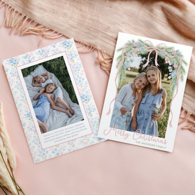 Cartes Pour Fêtes Annuelles Preppy Grandmillennial Christmas Bow Swag Photo (Créateur téléchargé)