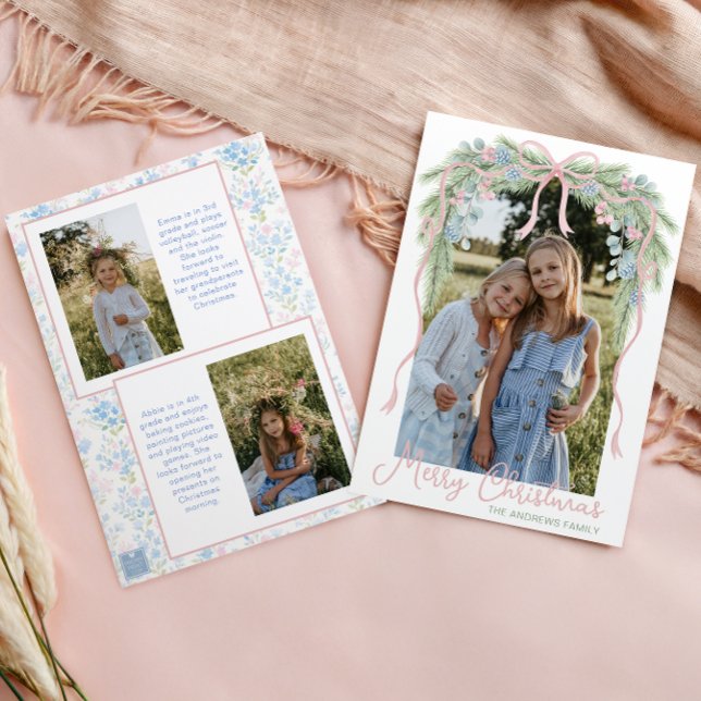 Cartes Pour Fêtes Annuelles Preppy Grandmillennial Christmas Bow Swag Photo (Créateur téléchargé)