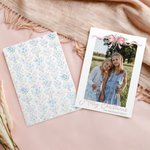 Cartes Pour Fêtes Annuelles Preppy Grandmillennial Christmas Bow Swag Photo