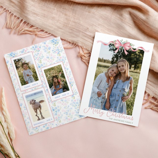 Cartes Pour Fêtes Annuelles Preppy Grandmillennial Christmas Bow Swag Photo (Créateur téléchargé)