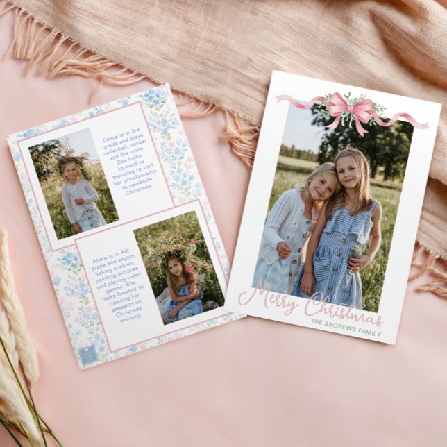 Cartes Pour Fêtes Annuelles Preppy Grandmillennial Christmas Bow Swag Photo (Créateur téléchargé)