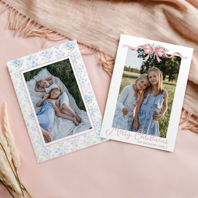 Cartes Pour Fêtes Annuelles Preppy Grandmillennial Christmas Bow Swag Photo (Créateur téléchargé)