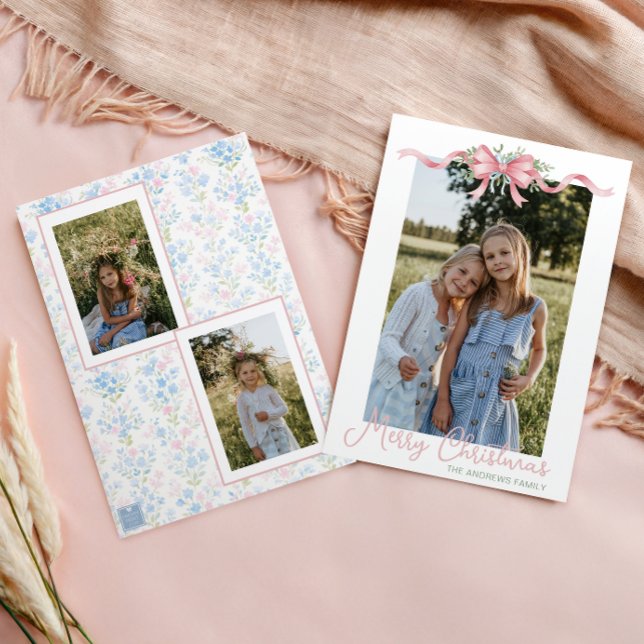 Cartes Pour Fêtes Annuelles Preppy Grandmillennial Christmas Bow Swag Photo (Créateur téléchargé)