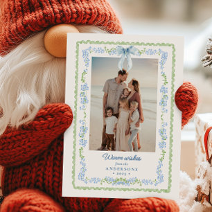 Cartes Pour Fêtes Annuelles Preppy Grandmillennial Garland Photo de Noël