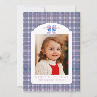 Cartes Pour Fêtes Annuelles Preppy Pink and Blue Plaid Chinoiserie Bow