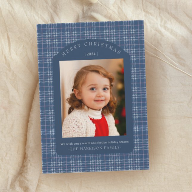 Cartes Pour Fêtes Annuelles Preppy Pink and Blue Plaid Classic Christmas Card (Créateur téléchargé)