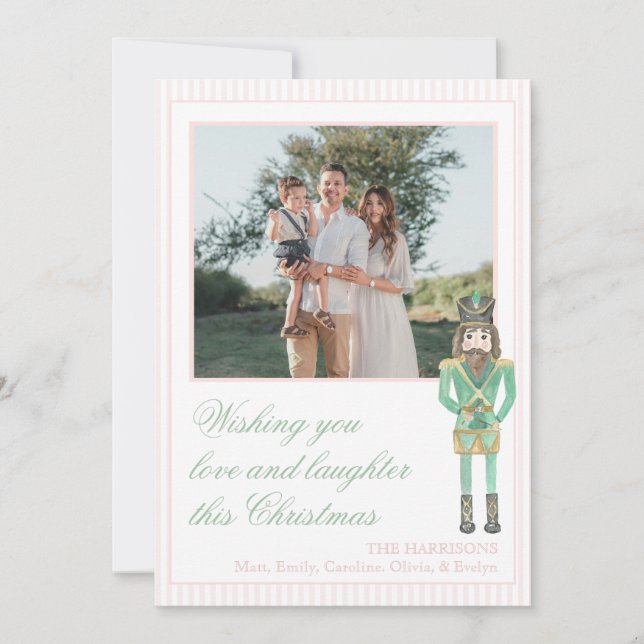 Cartes Pour Fêtes Annuelles Preppy Pink Green Christmas Nutcracker One Photo  (Devant)