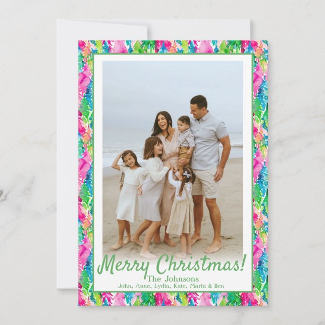 Cartes Pour Fêtes Annuelles Preppy Pink & Green Christmas Tree Photo personnal (Devant)
