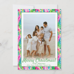 Cartes Pour Fêtes Annuelles Preppy Pink & Green Christmas Tree Photo personnal