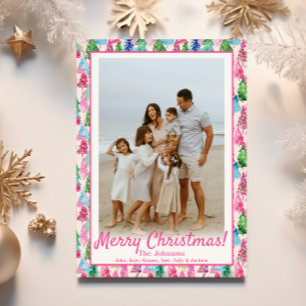 Cartes Pour Fêtes Annuelles Preppy Pink & Green Christmas Tree Photo personnal