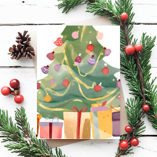 Cartes Pour Fêtes Annuelles Présents sous l'arbre de Noël Aquarelle