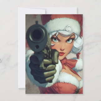 Cartes Pour Fêtes Annuelles Pretty Lady has a Gun Christmas Cards