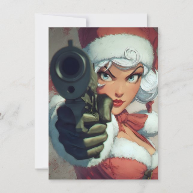 Cartes Pour Fêtes Annuelles Pretty Lady has a Gun Christmas Cards (Devant)