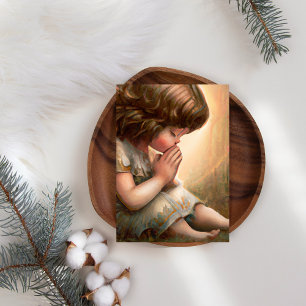 Cartes Pour Fêtes Annuelles Prier Petite fille Angel Radiant Halo Lumière