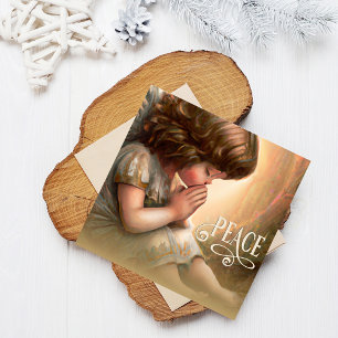 Cartes Pour Fêtes Annuelles Prier Petite fille Angel Radiant Halo Lumière