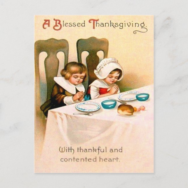 Cartes Pour Fêtes Annuelles Prière chrétienne Puritan Thanksgiving Dîner (Devant)